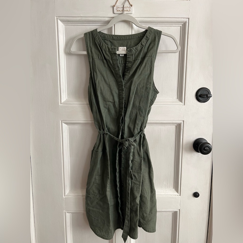 A new day | Olive Casual Linen Dress - Size XS